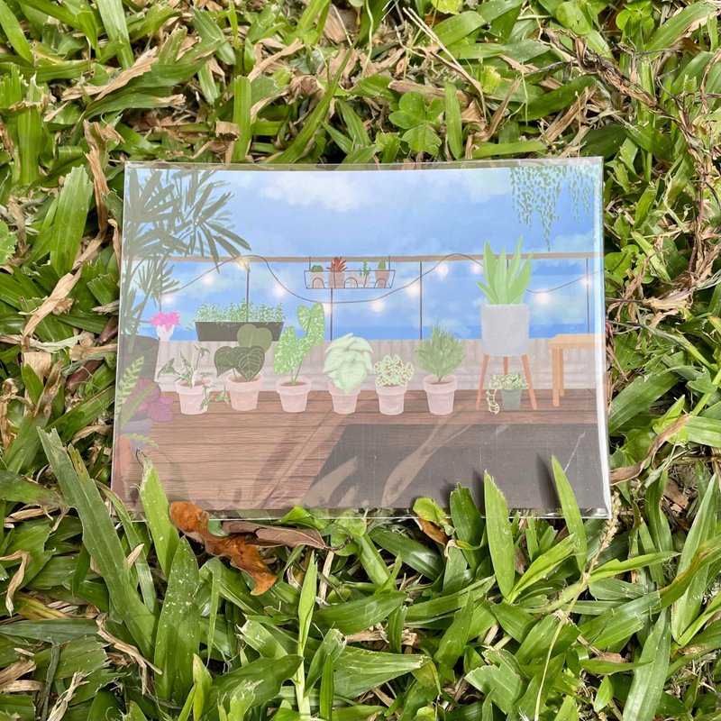 觀葉植物 插畫明信片│觀葉陽台 - 卡片/明信片 - 紙 藍色