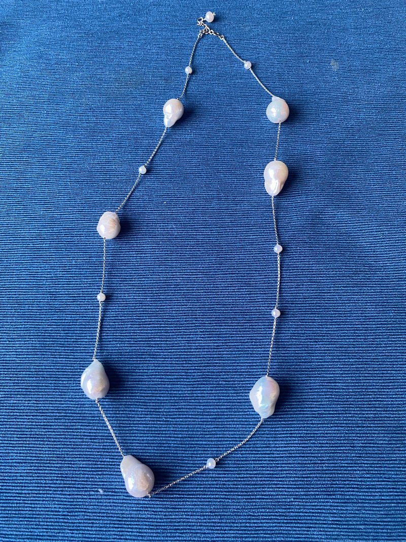 Simple Baroque Freshwater Pearl Necklace 30 inches - สร้อยคอ - เงินแท้ สีเงิน