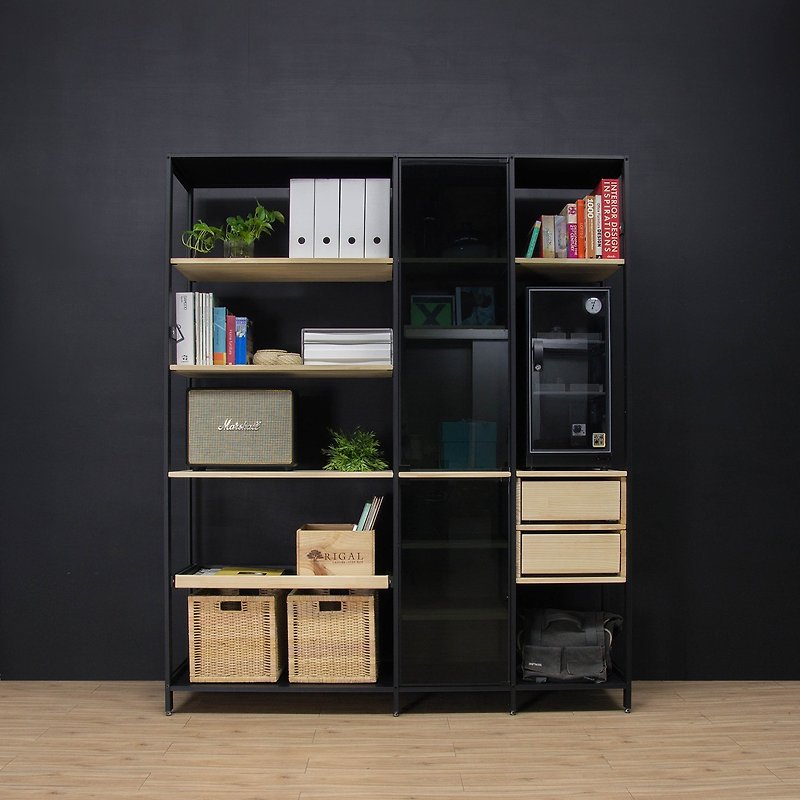 Creesor-Shido 40 Industrial Wind Combination Cabinet Bookcase Display Cabinet Storage Cabinet - ชั้นวางหนังสือ - โลหะ สีดำ