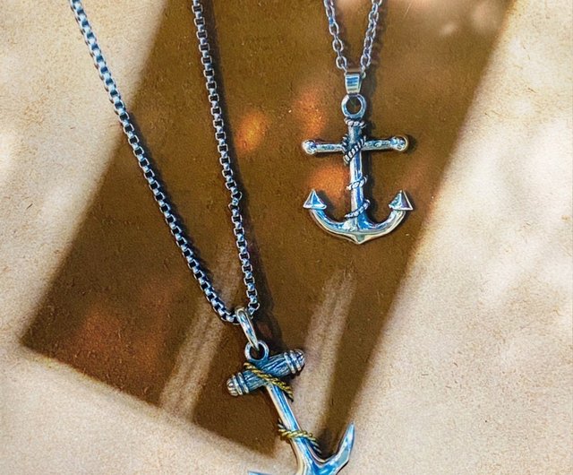 925 Sterling Silver Vintage Two Tone Anchor Shape Necklace