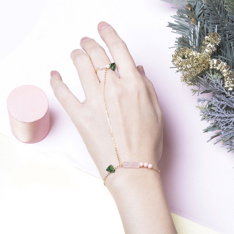 YUNSUO-original design-emerald and pink Swarovski crystal ring and bracelet - ต่างหู - เครื่องเพชรพลอย สีเขียว