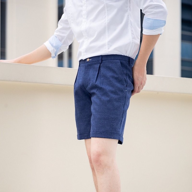 Indigo bespoke shorts - 工裝褲/長褲/牛仔褲 - 羊毛 藍色