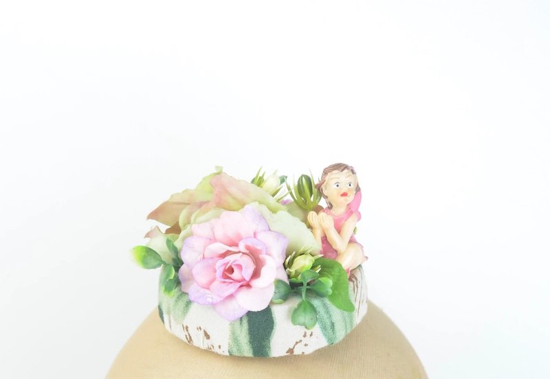 Mini Fascinator Hair Clip Pink Fairy, Flowers and Berries, Woodland Fairy Kawaii - เครื่องประดับผม - วัสดุอื่นๆ สึชมพู