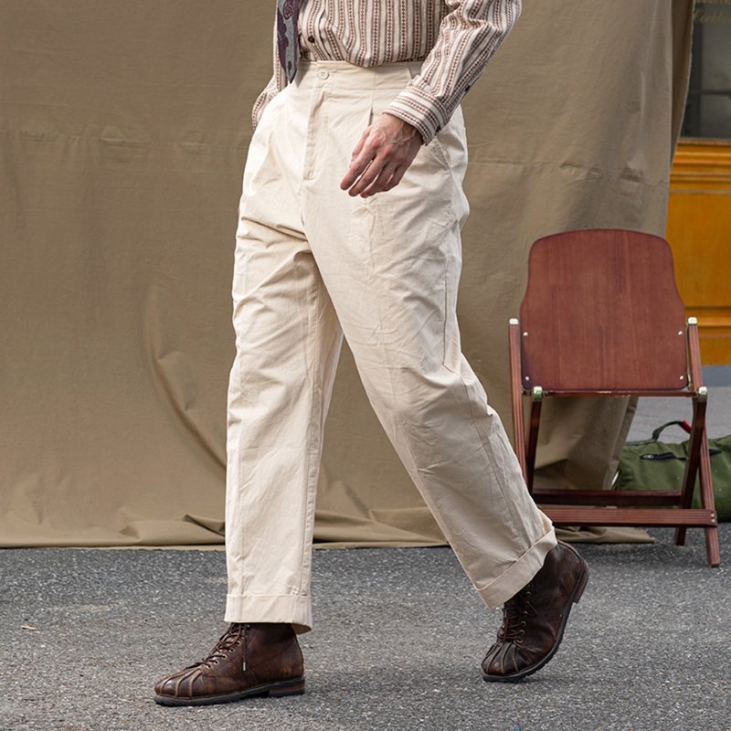 SOARIN純棉百搭素色休閒西裝褲(23320F85) - 男裝工人褲/長褲/牛仔褲 - 棉．麻 白色