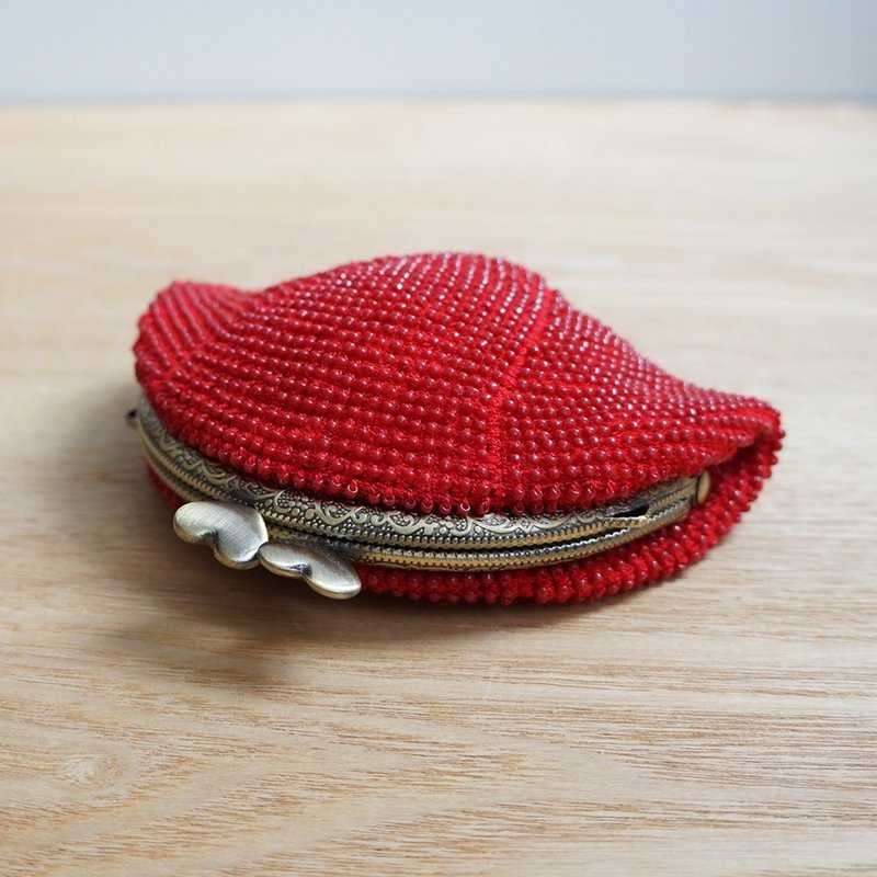 Ba-ba handmade Seedbeads crochet coinpurse No.1854 - 零錢包/小錢包 - 其他材質 紅色