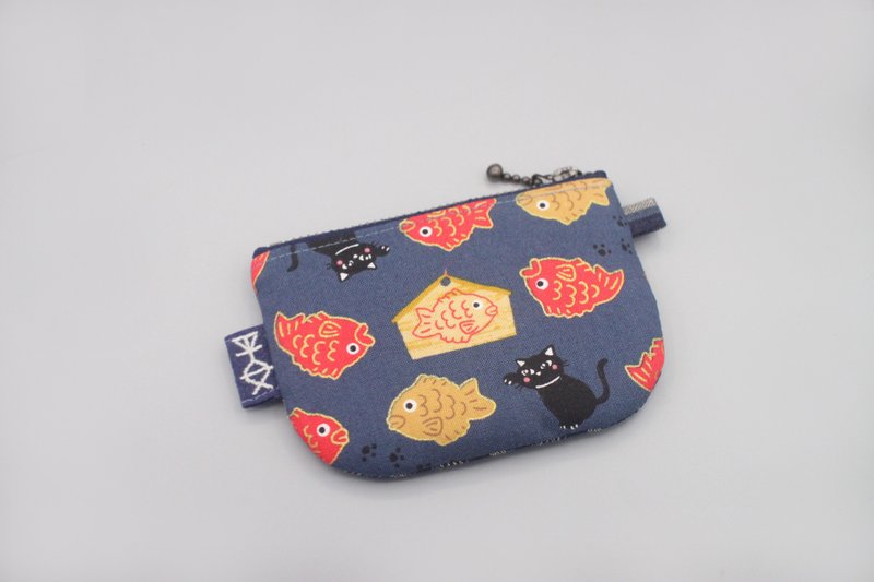 (即將絕版)平安零錢包-貓咪金魚燒,雙面雙色,印章包,日本布,新年 - 零錢包/小錢包 - 其他材質 藍色