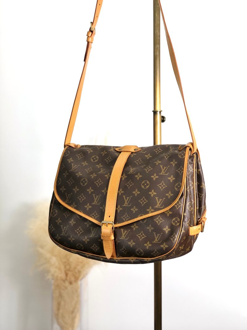 【 日本直送　名牌中古包 】LOUIS VUITTON ルイヴィトン ショルダーバッグ ブラウン PVC/レザー M42254 ソミュール35 fya5dp - 側背包/斜背包 - 防水材質 咖啡色