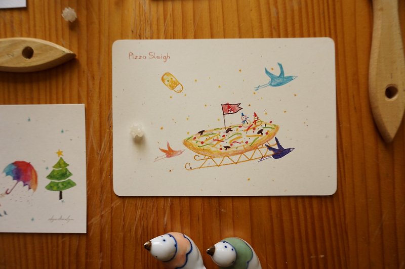 :: Xue Linger:: Pizza Sleigh Postcard/Card - การ์ด/โปสการ์ด - กระดาษ 