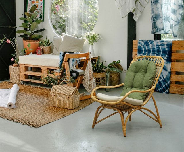 南国風ラタンラウンジチェア モート 手編み インドネシア産天然ラタン