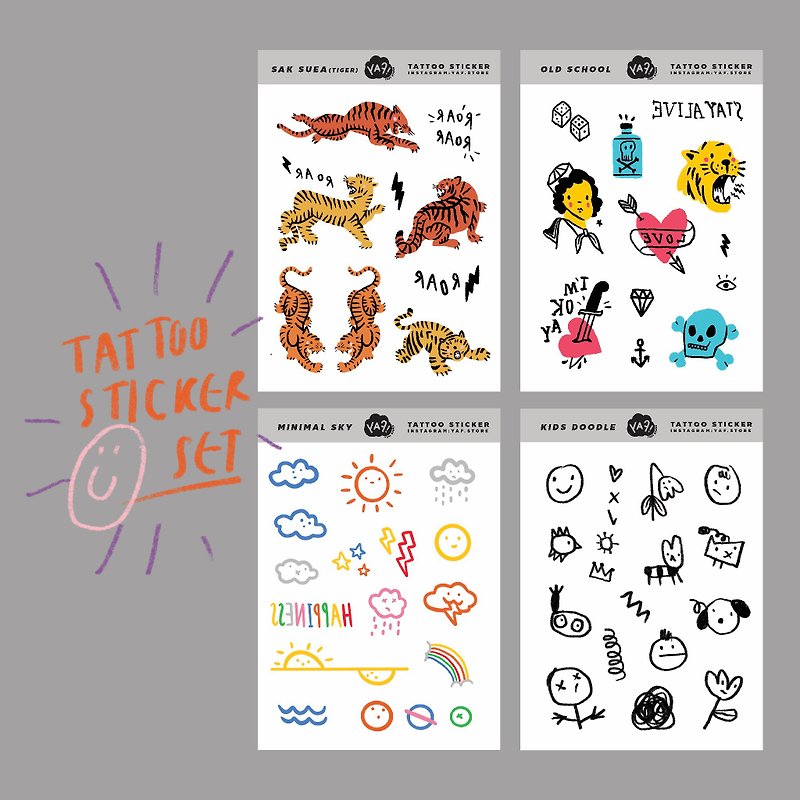 Temporary tattoo stickers - Set 4 pieces - Temporary Tattoos - Paper Multicolor