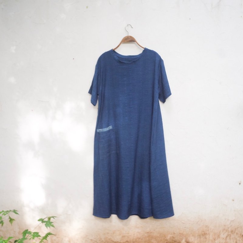 Indigo color | everyday dress - 連身裙 - 棉．麻 藍色