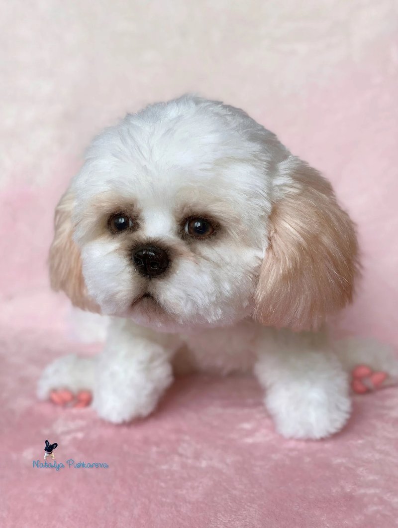 shih tzu puppy, realistic toy - Stuffed Dolls & Figurines - Polyester White