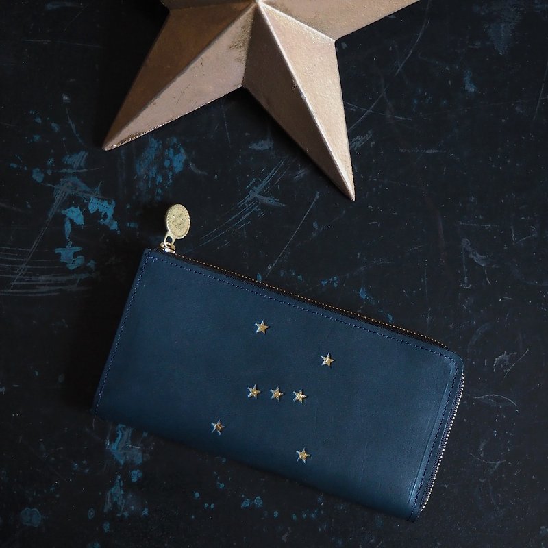 L-shaped zipper wallet / ORION Night Blue ILL-1162 - กระเป๋าสตางค์ - หนังแท้ สีน้ำเงิน