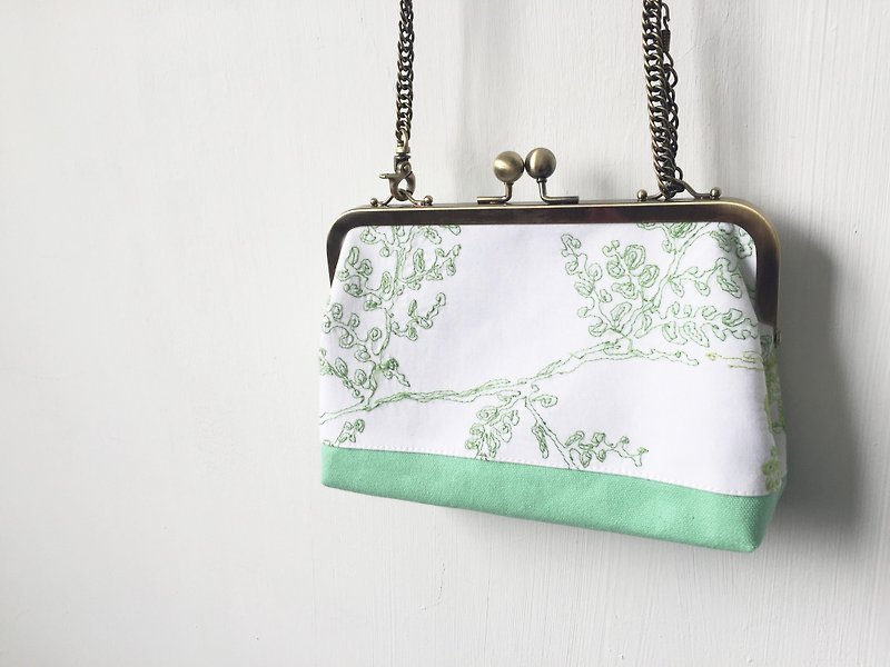 leaf clasp frame bag/with chain/ cosmetic bag - Clutch Bags - Cotton & Hemp Green
