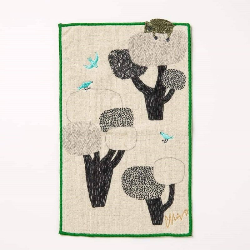 地球樹公平貿易fair trade --  MiW森田插畫家口袋刺繡小手帕 - 手帕 - 棉．麻 