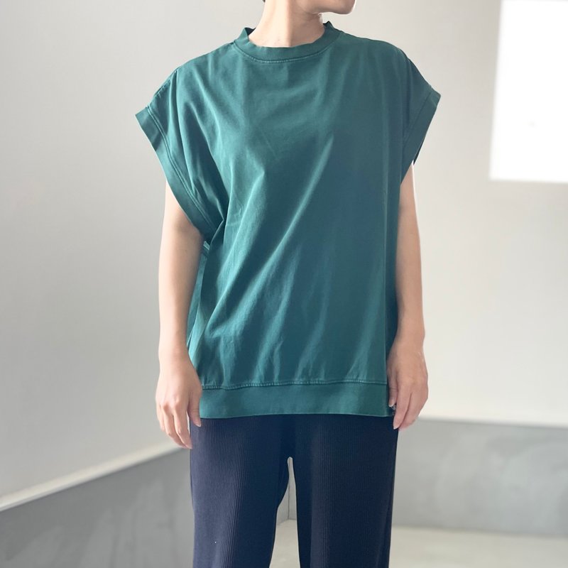 【ユニセックス】ピグメント加工ビッグシルエットノースリーブTシャツ【グリーン】 - 女 T 恤 - 棉．麻 綠色