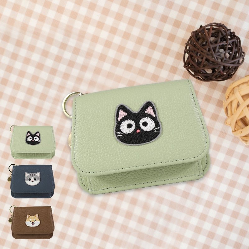 小黑貓 小灰貓 柴犬 柔韌皮質 三折口袋包 短夾【300040】 - 化妝包/收納袋 - 棉．麻 多色