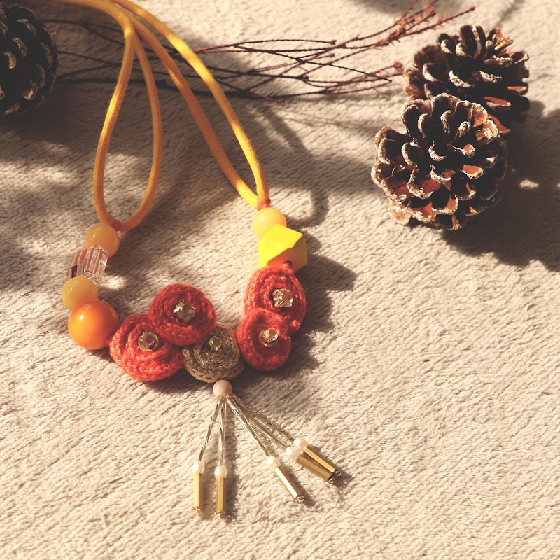 Hand Weaved Orange Necklace Natural Yellow Amber Beeswax included customized   - สร้อยติดคอ - งานปัก สีเหลือง