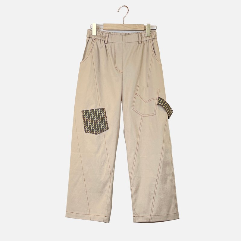 卡其 - 車線側條褲 #A2065 - 女長褲 - 棉．麻 卡其色