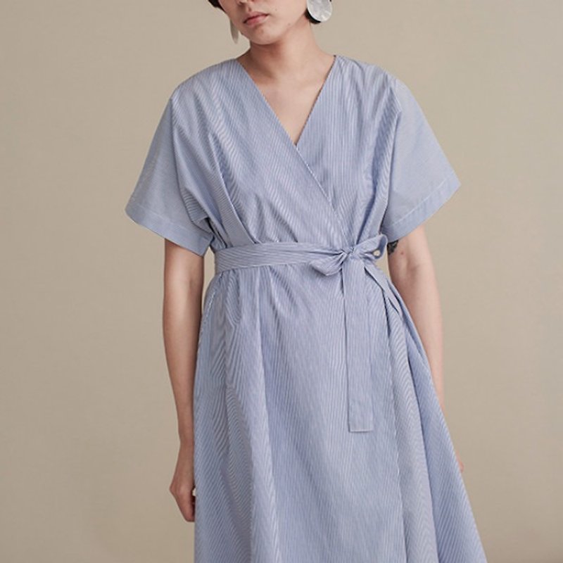 Blue and white stripes love money Sang Geli summer French lace cardigan loose striped blue dress classic dress Gaomi cotton | Fan Tata independent design Women - One Piece Dresses - Other Materials Blue