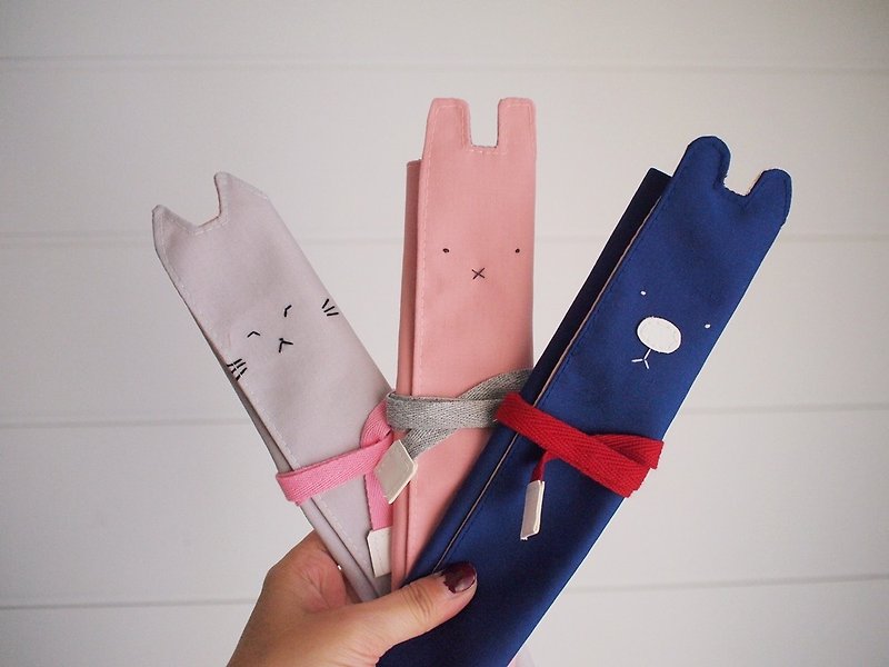 Hairmo Proud Cat Eco-friendly Chopsticks Set/Tableware Bag/Pen Case-Gray - ตะเกียบ - ผ้าฝ้าย/ผ้าลินิน สีเทา