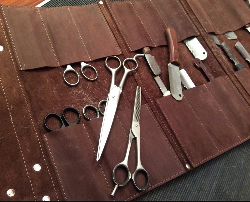 Leather groommer tool bag 6-24 pockets, Scissors roll, Pet grooming organizer - 寵物沐浴乳/洗毛精 - 真皮 多色