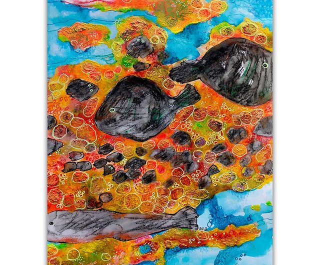 『　アクアリウム (ピンポンパール)　』油絵　油彩画　　原画　イラスト　絵画　手 油絵 油彩 油彩画 絵 絵画【スーパーブルームーン】SM号