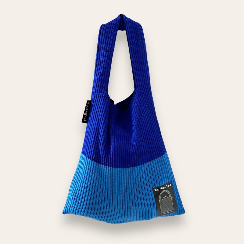 Ribs knit tote - Blue - Handbags & Totes - Cotton & Hemp Blue