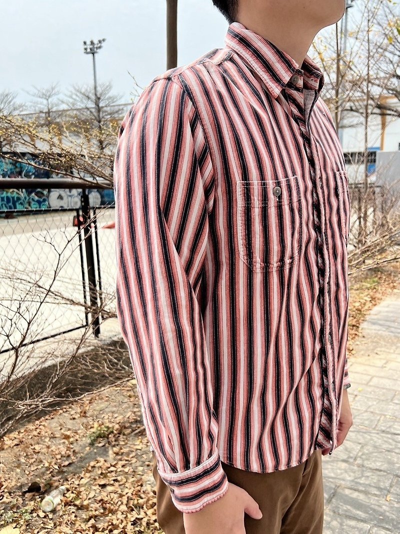Vintage 細條紋燈芯絨 粉色系 - 男襯衫/休閒襯衫 - 棉．麻 