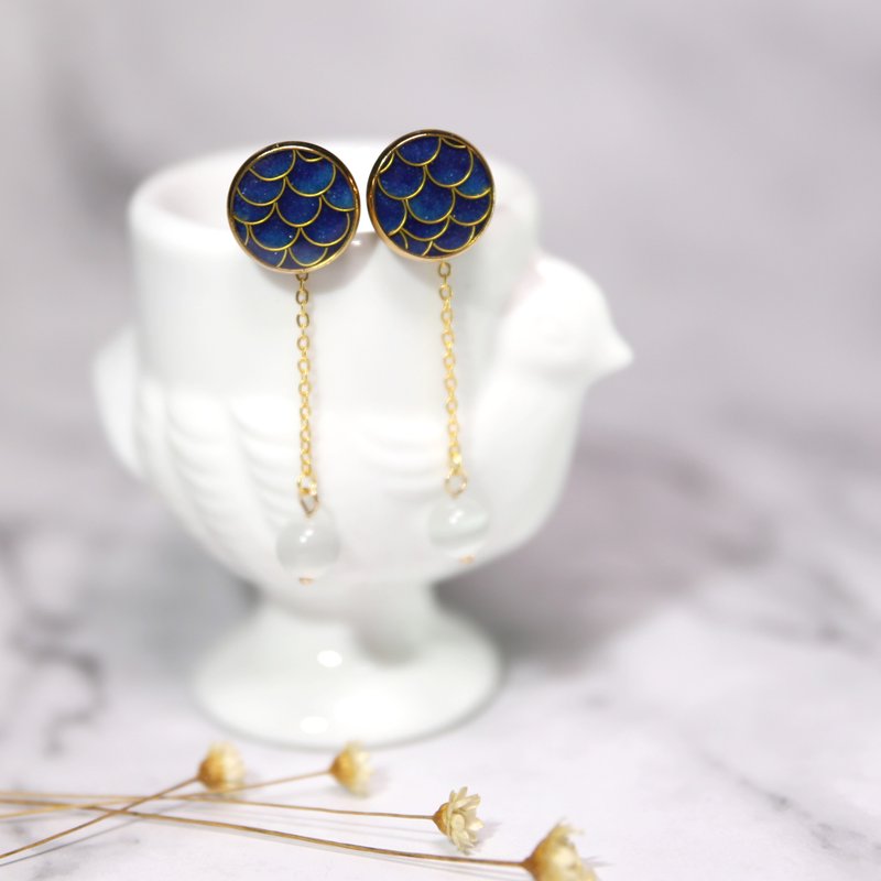 100% hand-made cloisonne craft gold wire enamel earring accessories exclusive design ear hook - Earrings & Clip-ons - Semi-Precious Stones Blue