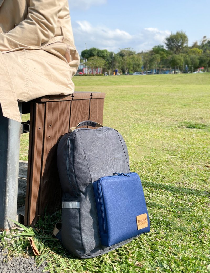 [Solid Heart Bag] Travel Storage Backpack Iron Gray Blue + Navy Blue - กระเป๋าเป้สะพายหลัง - ไนลอน สีเทา