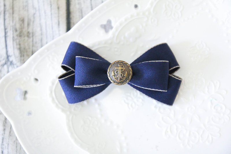 Sweet House Golden Classic Blue Bow French Clip Handmade Limited Edition - Hair Accessories - Cotton & Hemp Blue