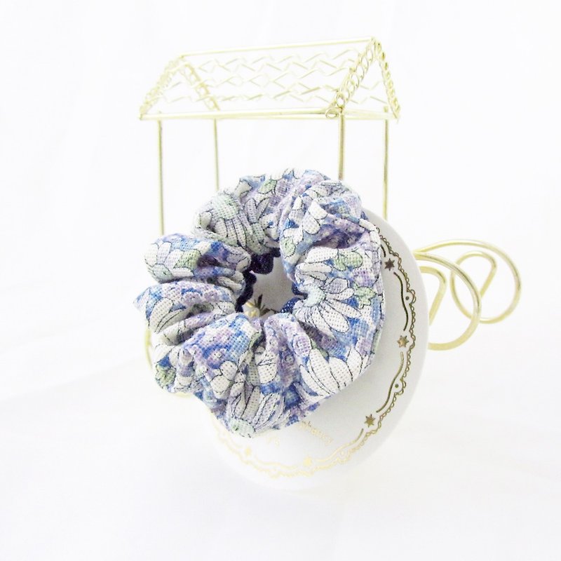 Garden Denim-Mini Hair Tie Hair Bundle - เครื่องประดับผม - ผ้าฝ้าย/ผ้าลินิน สีน้ำเงิน