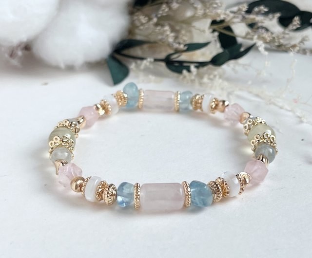 Carati's Heart  Stone Aquamarine Bracelet Elastic Chain New Stone Shallow  - Shop THORNBIRD JEWELRY Bracelets - Pinkoi