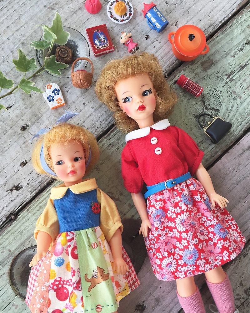 Tammy can wear retro red, pepper doll can wear candy style handmade Japanese cloth stitching baby dress - One Piece Dresses - Cotton & Hemp Multicolor