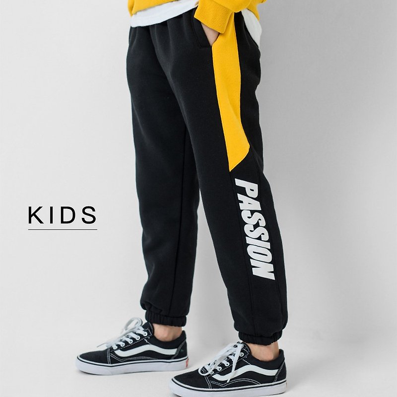 KIDS 拼色縮口運動褲 ::黑黃:: - 童裝褲 - 棉．麻 黃色