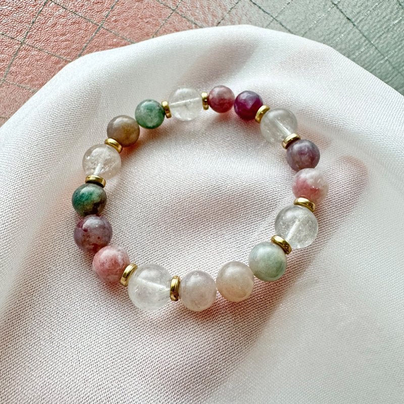 Lepidolite blue crystal white crystal natural energy handmade gift made in Japan crystal bracelet - สร้อยข้อมือ - คริสตัล สีน้ำเงิน