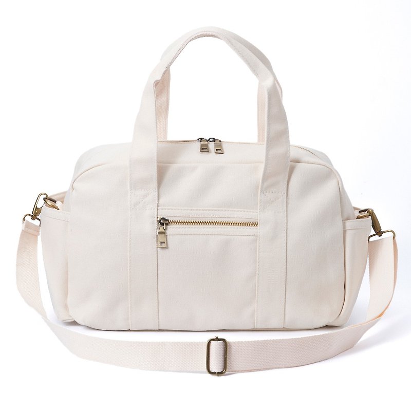 極簡白 手提單肩托特帆布包袋旅行包行李包 休閒 大容量 - 手提包/手提袋 - 棉．麻 白色