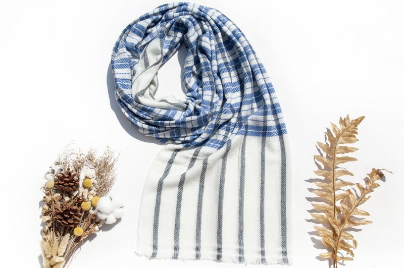 Kashmir Cashmere Knit Scarf | Pure Wool Scarf | Handwoven Scarf | Woven Scarf - Ocean - ผ้าพันคอถัก - ขนแกะ สีน้ำเงิน