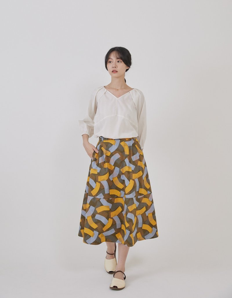 Let’s have a plate of patchwork pleated skirt-Qinggua - Skirts - Cotton & Hemp Green