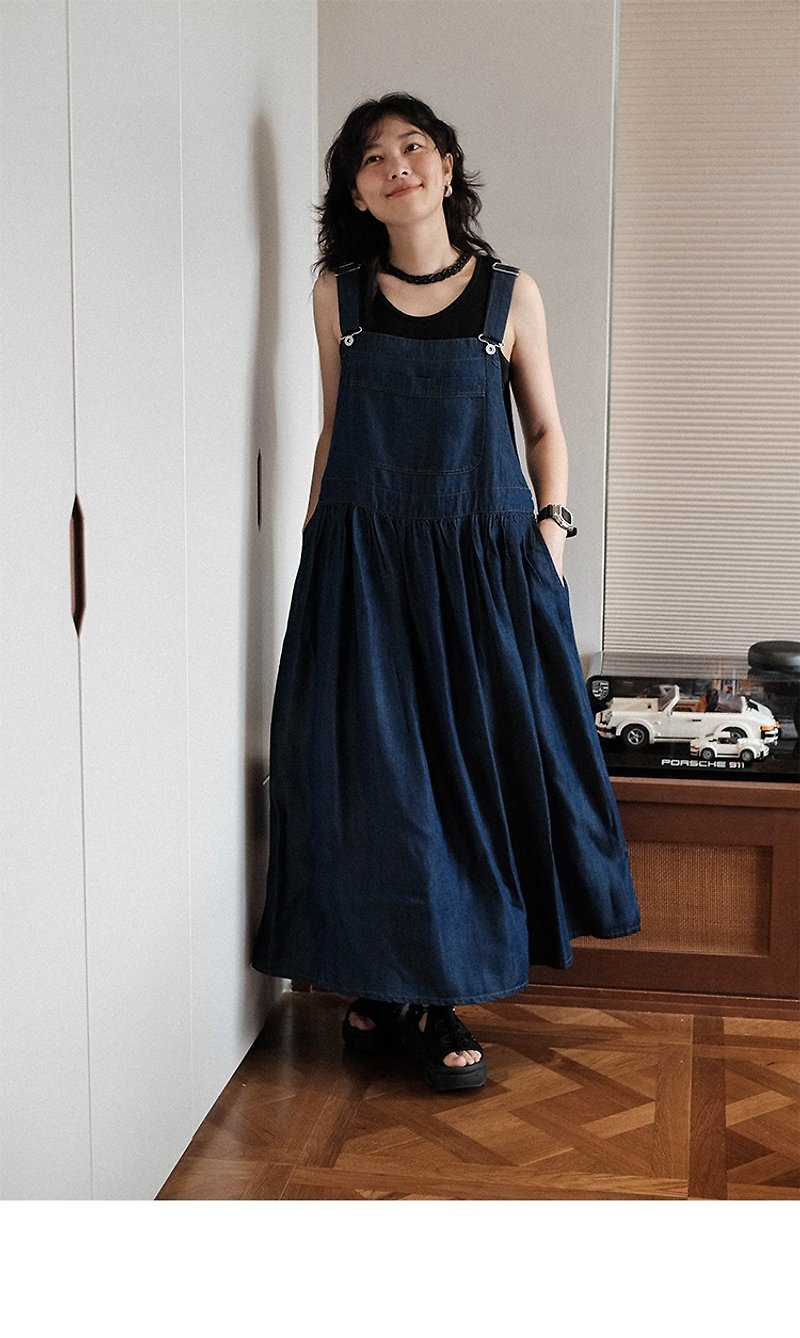 Sleeveless Vintage Denim Overalls Maxi Dress - จัมพ์สูท - วัสดุอื่นๆ 