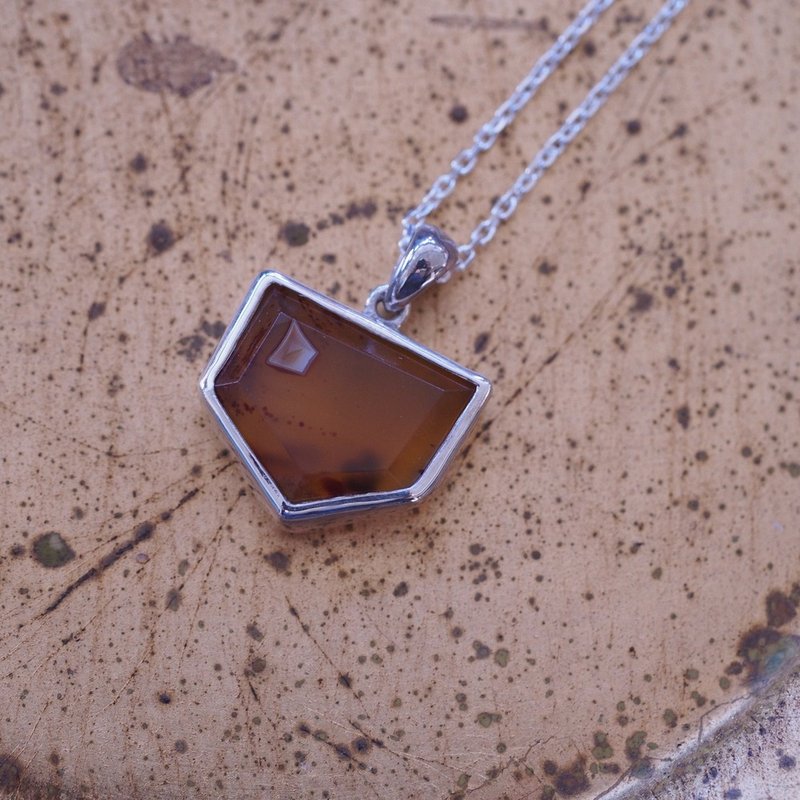 蒙大拿州 瑪瑙 手工純銀項鍊 Faceted Montana Agate - 項鍊 - 半寶石 橘色