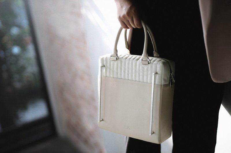 LIAM BAG in bone and ivory leather with silver hardware - Handbags & Totes - Genuine Leather White