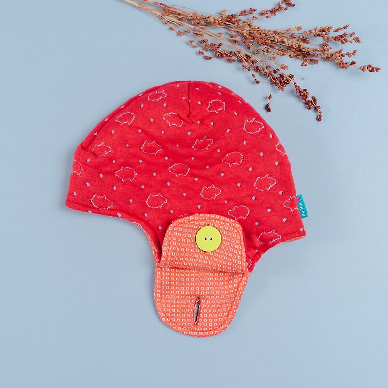 Folding ear flying cap - red pig hand made non-toxic pig hat children's clothing baby child flight - หมวกเด็ก - ผ้าฝ้าย/ผ้าลินิน สีแดง