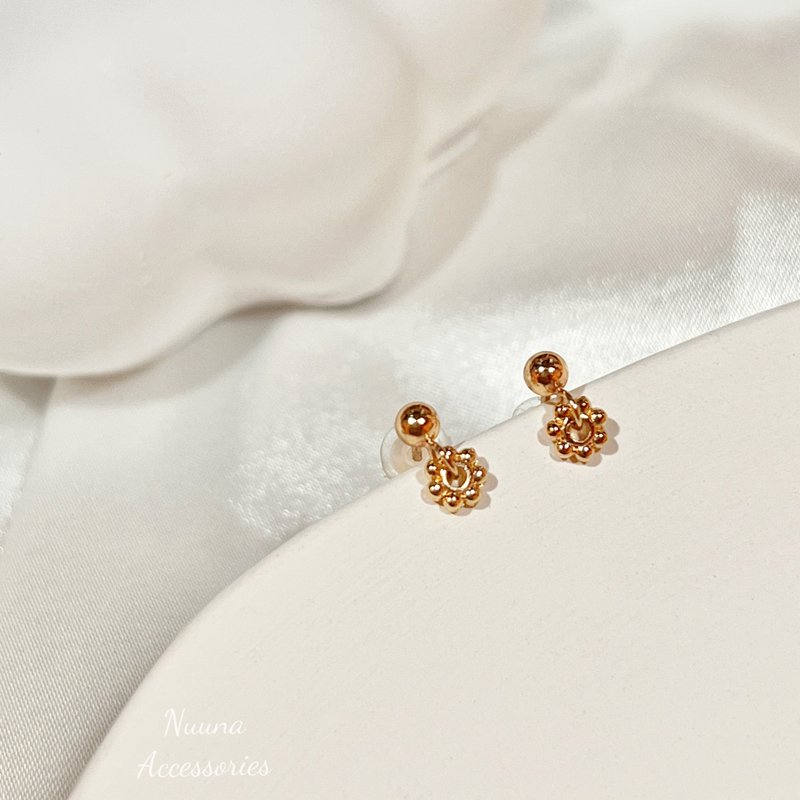 14KGF l Dots of Sunflower l Earrings - ต่างหู - เครื่องประดับ สีทอง