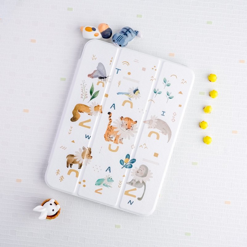 Free tablet bag | iPad illustrator co-branded protective case [flowers bloom and tigers are expensive] the pen slot on the right - เคสแท็บเล็ต - วัสดุอื่นๆ ขาว