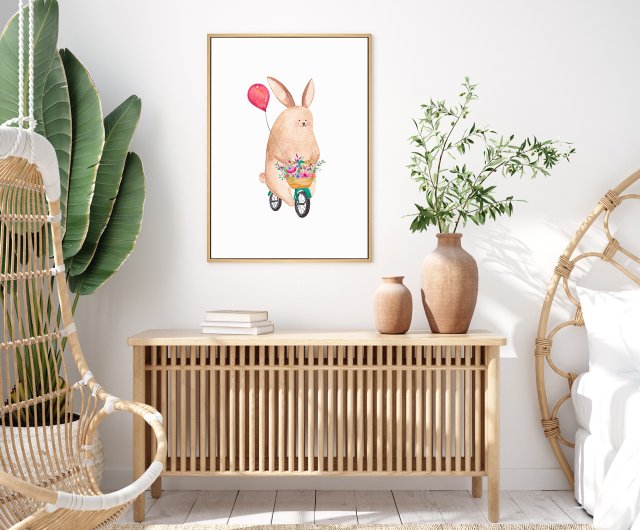 退屈とうさぎの孤独　 限定20部　絵画　版画　リビング　室内　インテリア　部屋 自転車に乗る小さなウサギ - 面白いウサギのイラスト/シンプルな