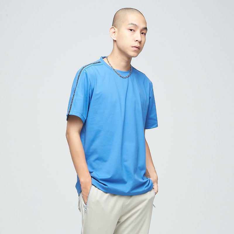抗菌吸排織帶寬版上衣(男)-寶石藍 - 男 T 恤 - 聚酯纖維 藍色
