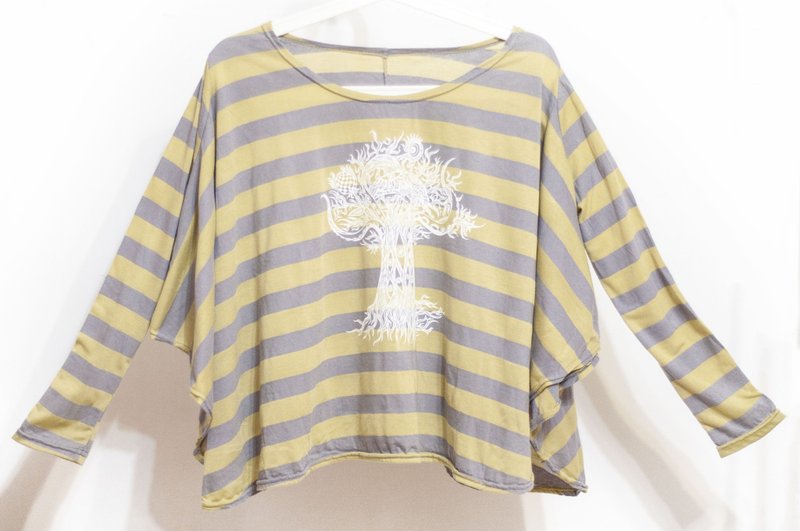 Women's tops, irregular striped tops, natural drape, round hem T-shirt-Thailand Crazy Tree - Women's Tops - Cotton & Hemp Multicolor