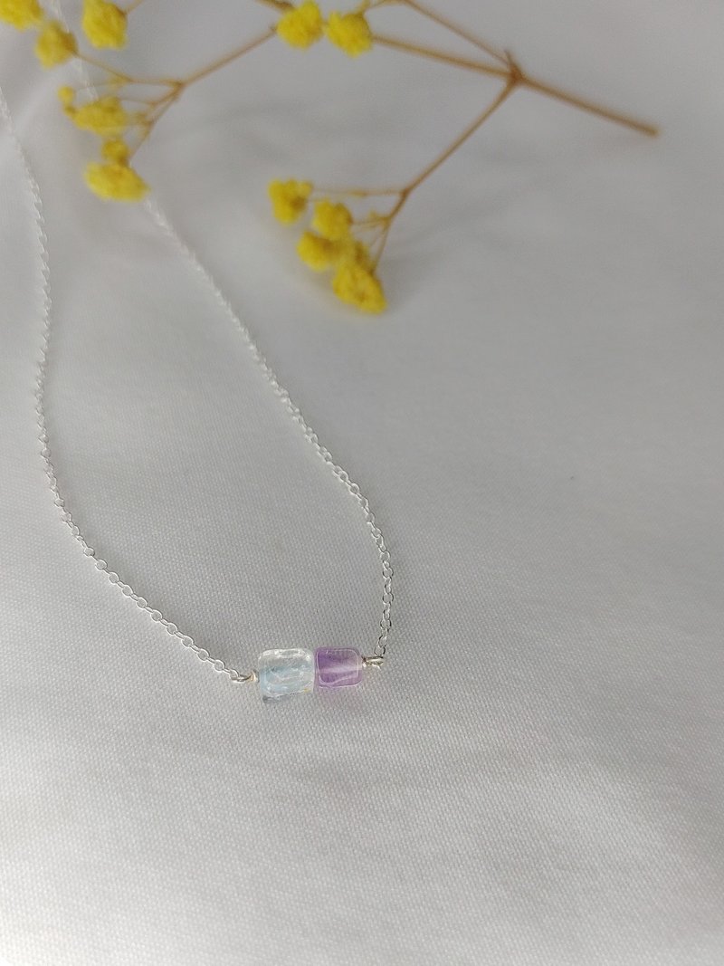 Ice crystal Silver necklace 925 sterling silver sea sapphire amethyst handmade - Necklaces - Sterling Silver Silver